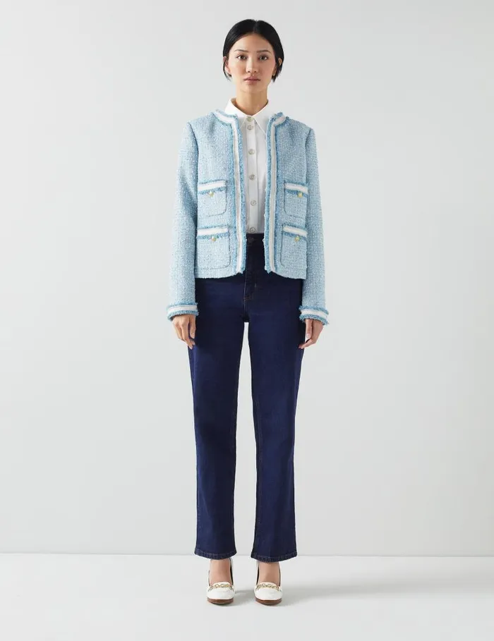 Women Charlie Blue Tweed Trim Jacket Blue Cream LKBennett Coats and Jackets Women Charlie Blue Tweed Trim Jacket Blue Cream LKBennett Coats and Jackets