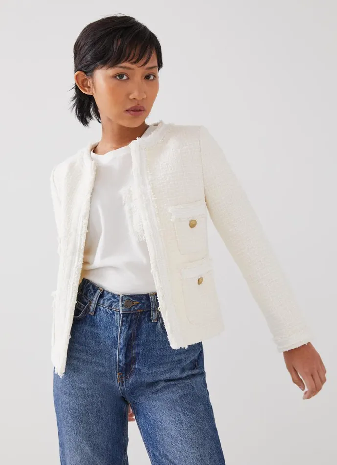 Women Charlie Petite Ivory Tweed Jacket Cream LKBennett Coats and Jackets