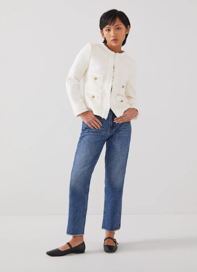 Women Charlie Petite Ivory Tweed Jacket Cream LKBennett Coats and Jackets