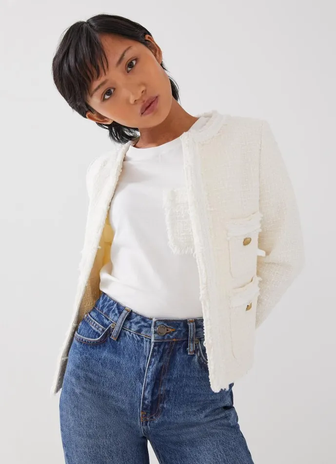 Women Charlie Petite Ivory Tweed Jacket Cream LKBennett Coats and Jackets