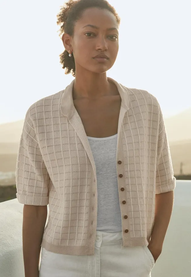 Women Checkstitch Shirt Pebble Poetry Fashion Cardigans