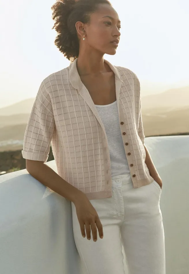 Women Checkstitch Shirt Pebble Poetry Fashion Cardigans