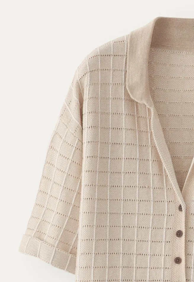 Women Checkstitch Shirt Pebble Poetry Fashion Cardigans
