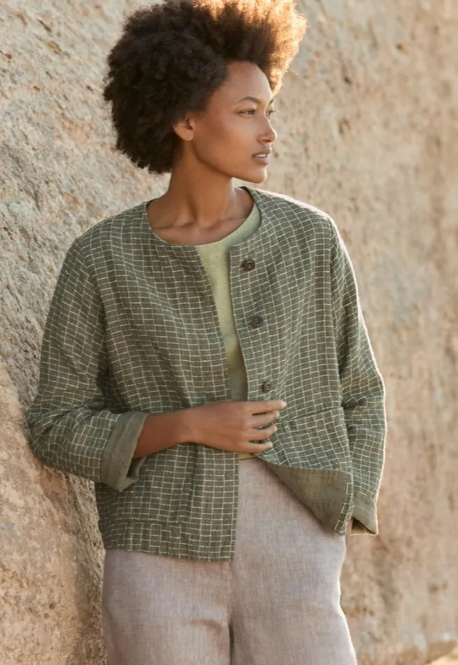 Women Checked Boxy Jacket Soft Khaki Poetry Fashion Jackets and Coats