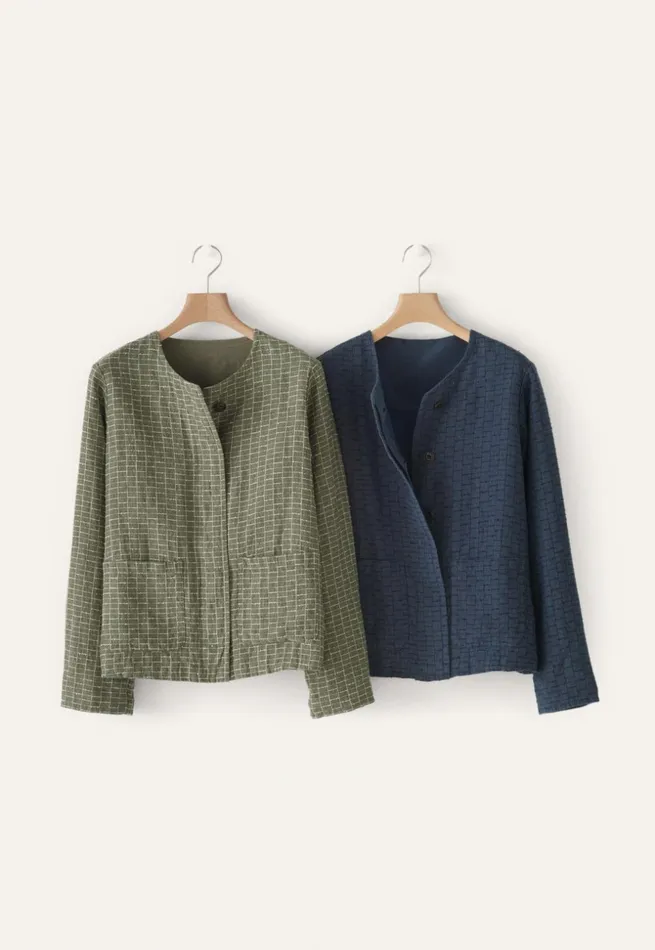 Women Checked Boxy Jacket Soft Khaki Poetry Fashion Jackets and Coats