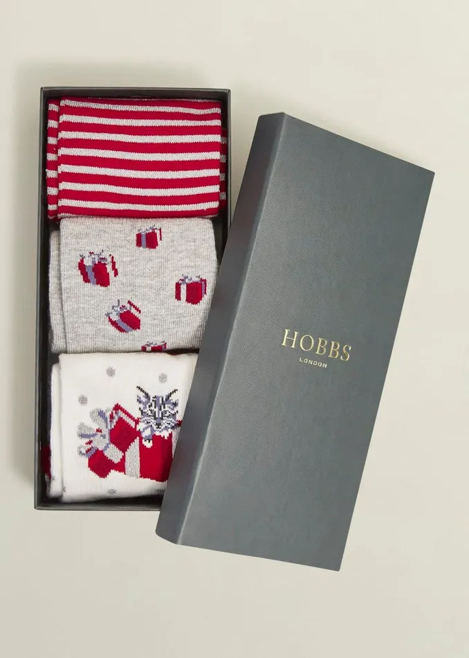 Women Christmas Cat Sock Set Multi Hobbs Socks and Tights