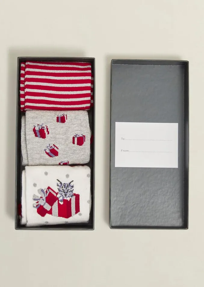 Women Christmas Cat Sock Set Multi Hobbs Socks and Tights