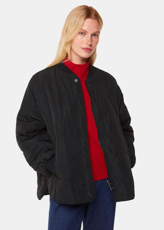Women Coats and Jackets Whistles Black Ida Short Quilted Coat