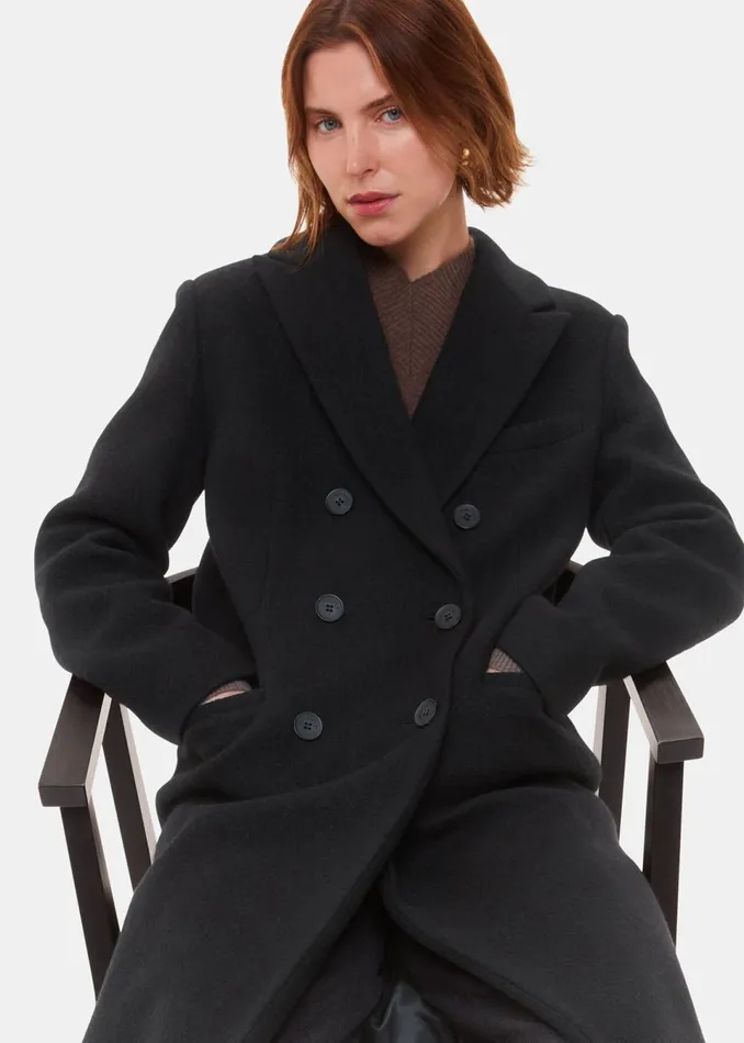 Women Coats and Jackets Whistles Black Lori Longline Coat