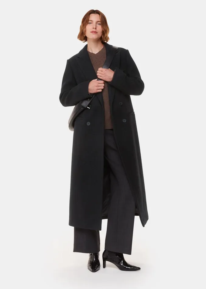 Women Coats and Jackets Whistles Black Lori Longline Coat