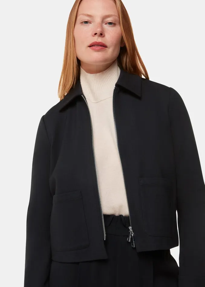 Women Coats and Jackets Whistles Black Marla Ponte Zip Through Jacket