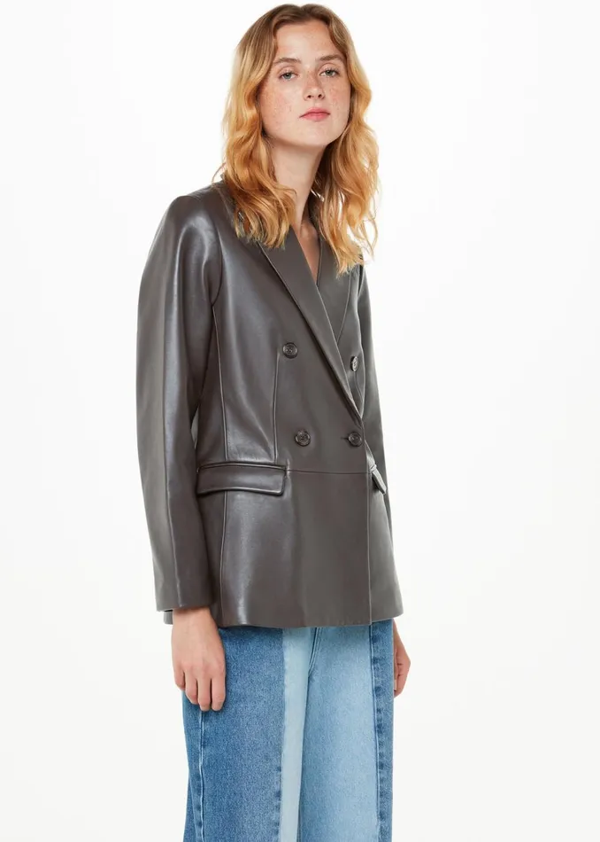 Women Coats and Jackets Whistles Burgundy Aliza Waisted Leather Blazer