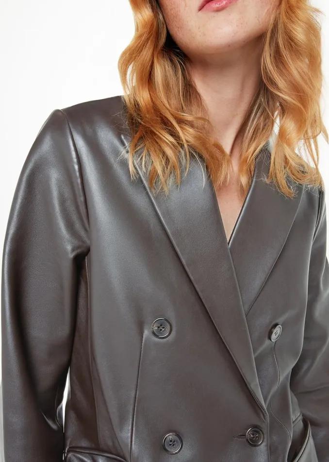 Women Coats and Jackets Whistles Burgundy Aliza Waisted Leather Blazer