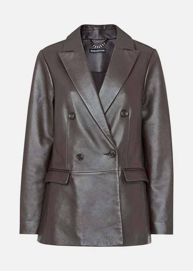 Women Coats and Jackets Whistles Burgundy Aliza Waisted Leather Blazer
