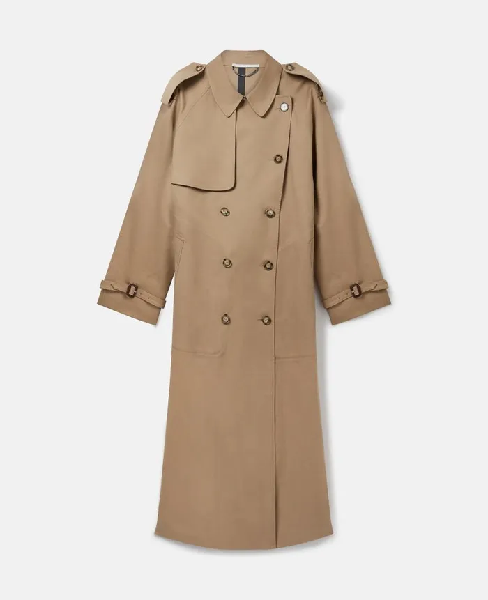 Women Coats And Jackets Stella McCartney Belted Cotton Trench Coat Olive Beige