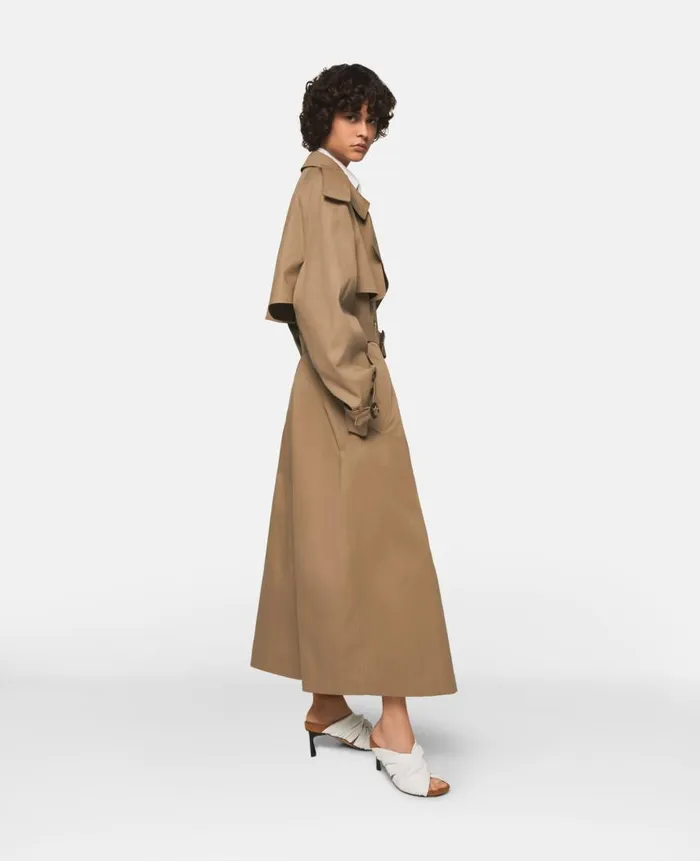 Women Coats And Jackets Stella McCartney Belted Cotton Trench Coat Olive Beige