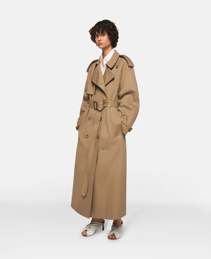 Women Coats And Jackets Stella McCartney Belted Cotton Trench Coat Olive Beige