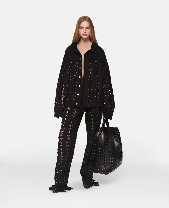 Women Coats And Jackets Stella McCartney Boxy Whipstitched Denim Jacket Black Denim