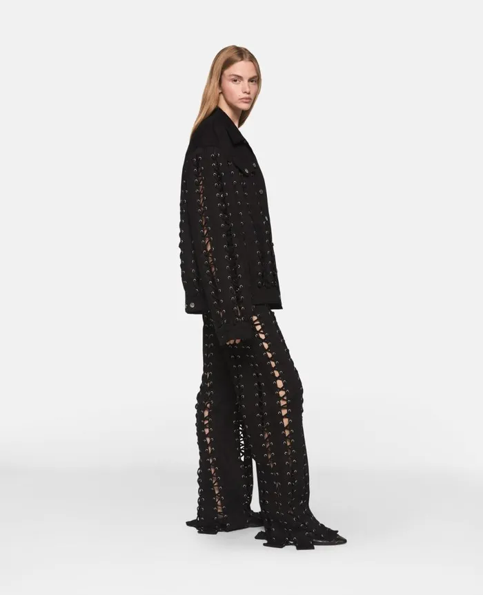 Women Coats And Jackets Stella McCartney Boxy Whipstitched Denim Jacket Black Denim