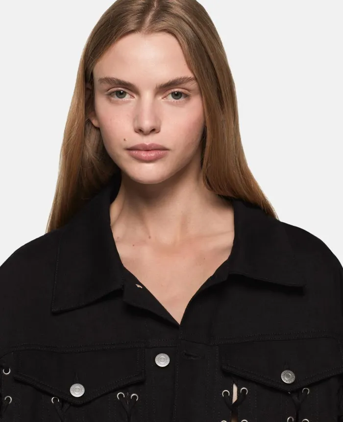 Women Coats And Jackets Stella McCartney Boxy Whipstitched Denim Jacket Black Denim