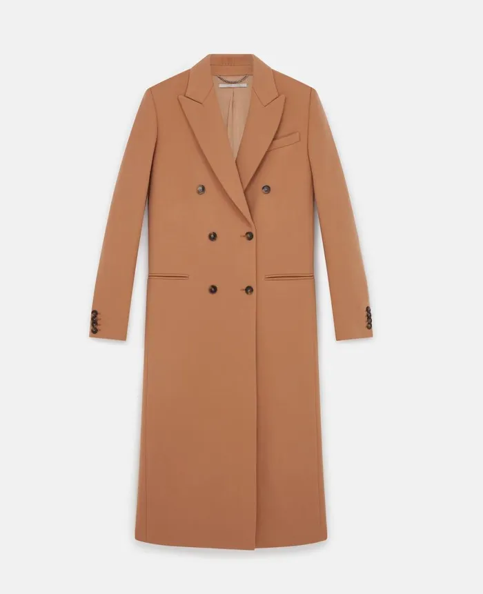 Women Coats And Jackets Stella McCartney Double Breasted Longline Coat Camel Beige