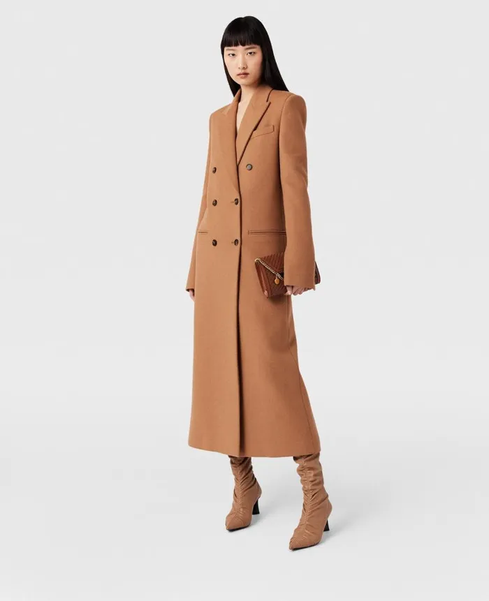 Women Coats And Jackets Stella McCartney Double Breasted Longline Coat Camel Beige