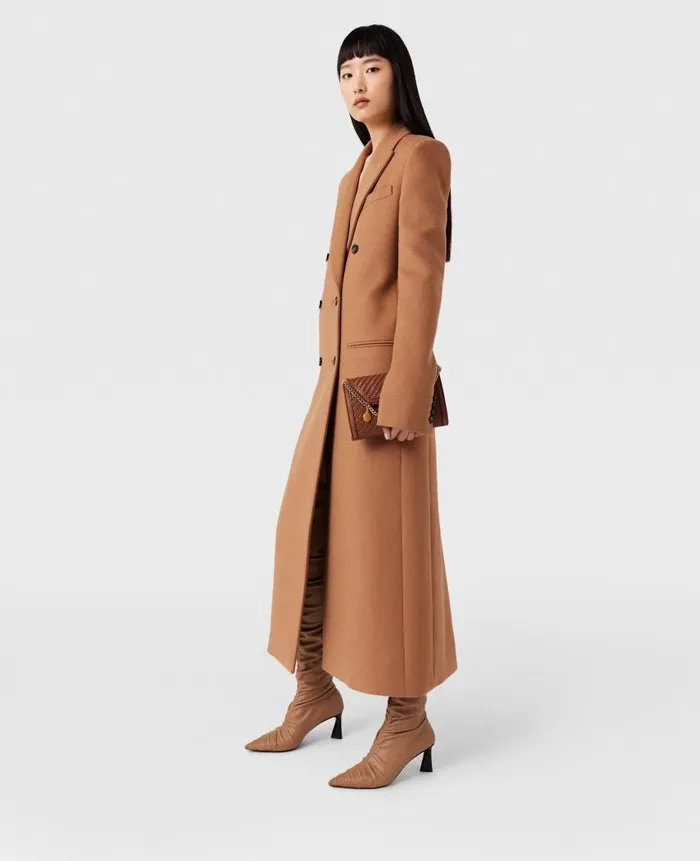 Women Coats And Jackets Stella McCartney Double Breasted Longline Coat Camel Beige