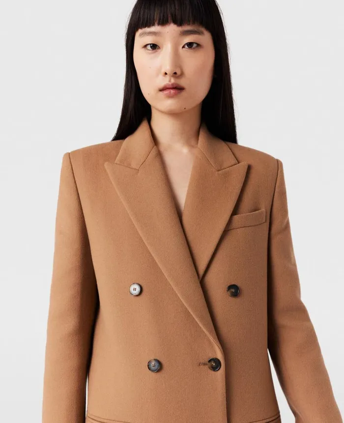 Women Coats And Jackets Stella McCartney Double Breasted Longline Coat Camel Beige