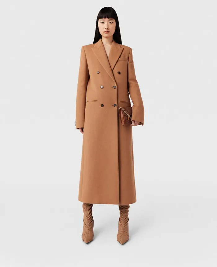Women Coats And Jackets Stella McCartney Double Breasted Longline Coat Camel Beige