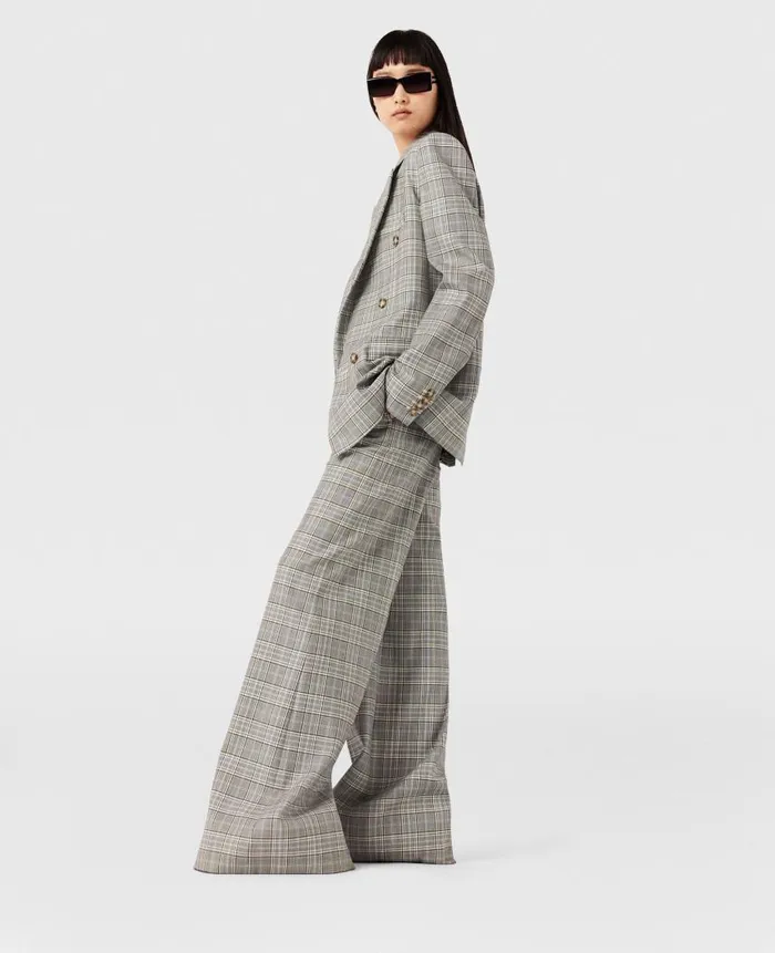 Women Coats And Jackets Stella McCartney Double Breasted Wool Blazer Gray And Blue Check