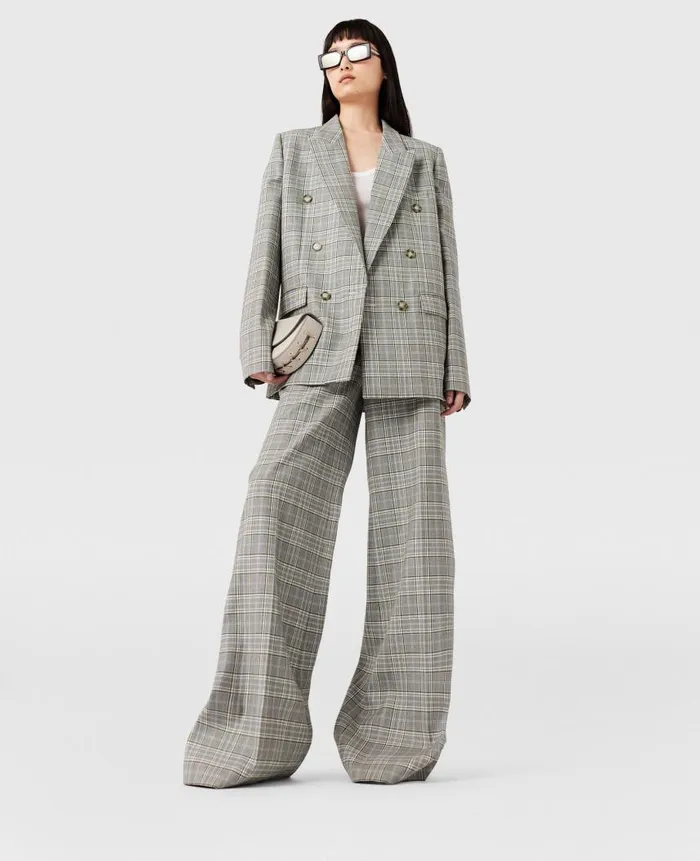 Women Coats And Jackets Stella McCartney Double Breasted Wool Blazer Gray And Blue Check
