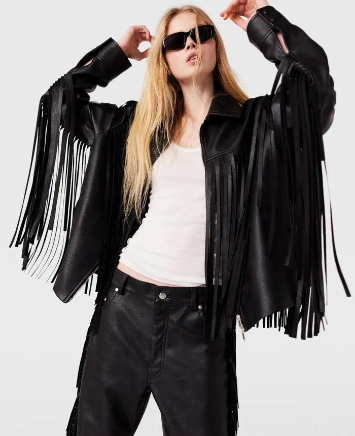 Women Coats And Jackets Stella McCartney Fringe Alter Mat Jacket Midnight Black