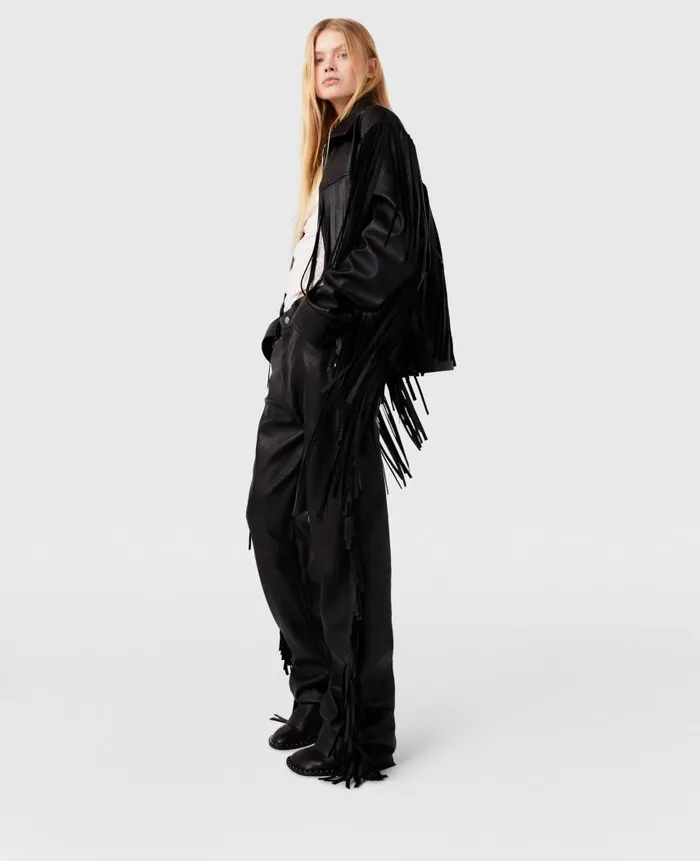 Women Coats And Jackets Stella McCartney Fringe Alter Mat Jacket Midnight Black