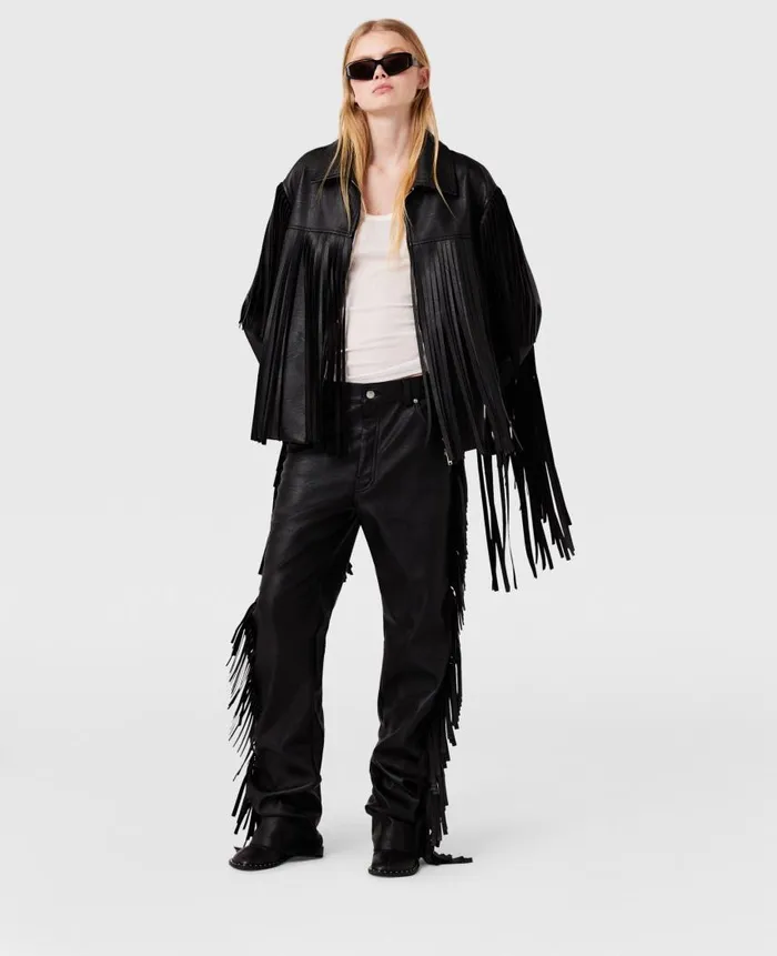 Women Coats And Jackets Stella McCartney Fringe Alter Mat Jacket Midnight Black