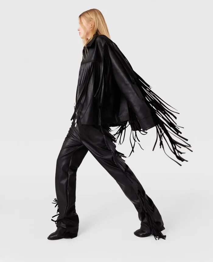Women Coats And Jackets Stella McCartney Fringe Alter Mat Jacket Midnight Black