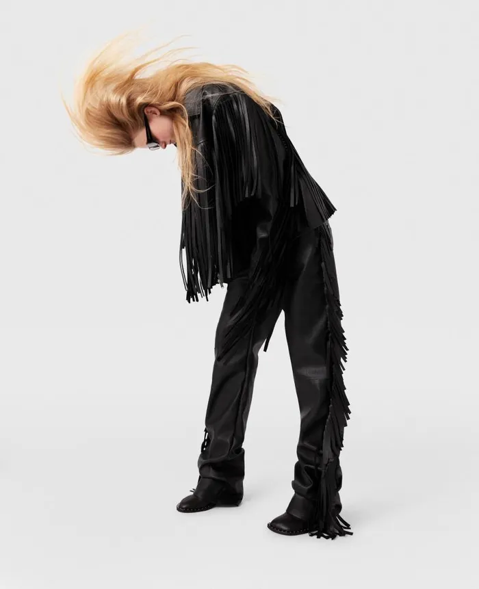 Women Coats And Jackets Stella McCartney Fringe Alter Mat Jacket Midnight Black