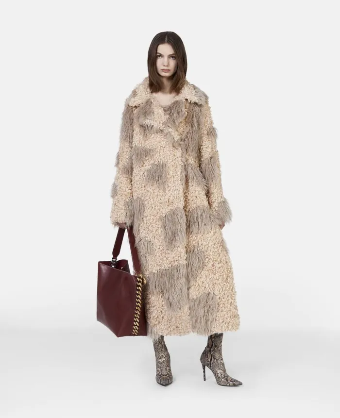 Women Coats And Jackets Stella McCartney Tree Bark Print Long Teddy Coat Oatclay