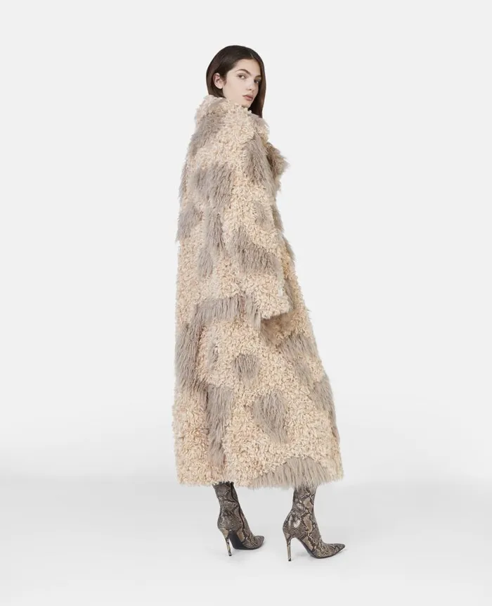 Women Coats And Jackets Stella McCartney Tree Bark Print Long Teddy Coat Oatclay