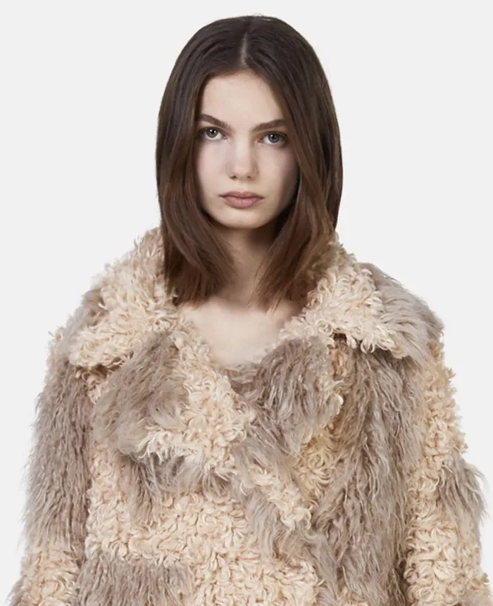 Women Coats And Jackets Stella McCartney Tree Bark Print Long Teddy Coat Oatclay