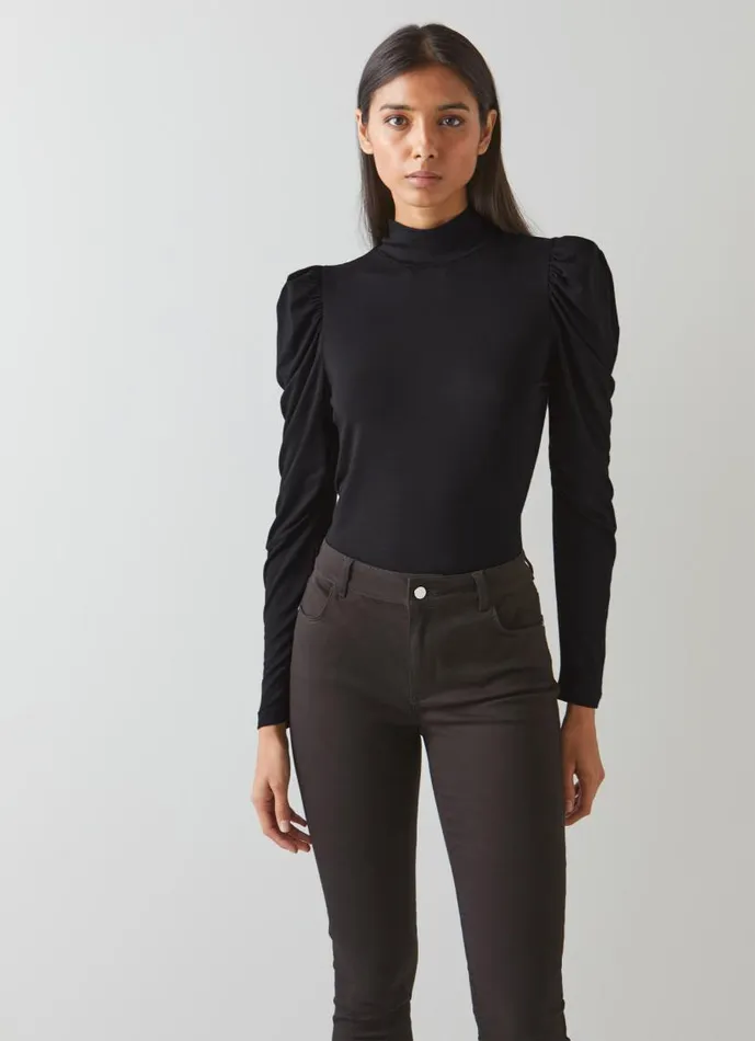 Women Cora Black Jersey Puff Sleeve Turtle Neck Top Black LKBennett Tops Women Cora Black Jersey Puff Sleeve Turtle Neck Top Black LKBennett Tops