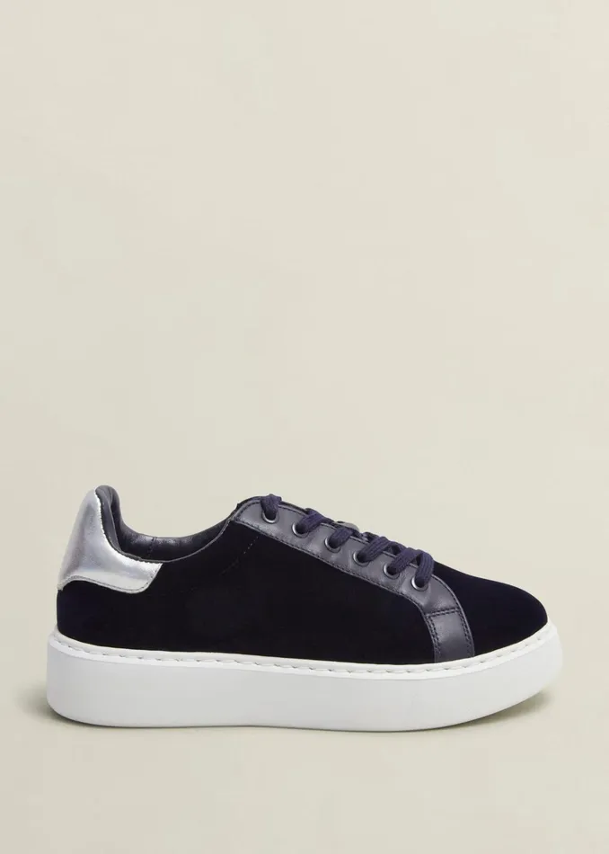 Women Cosima Velvet Trainer Navy Hobbs Trainers