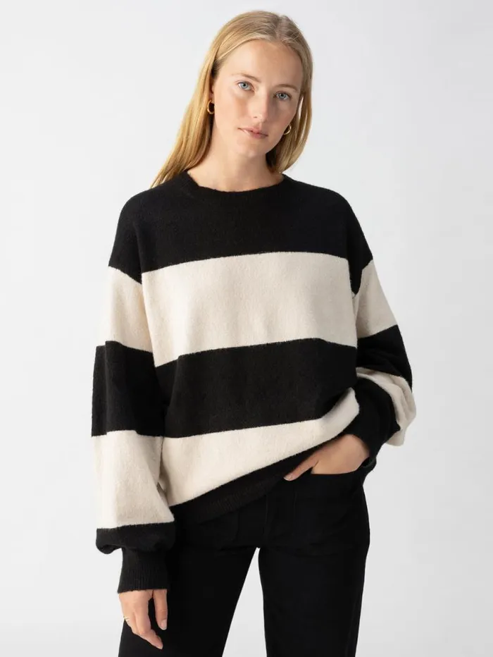 Women Cuddle Up Crewneck Sweater Toasted Almond Black Stripe Sanctuary Clothing Sweaters and Cardis Women Cuddle Up Crewneck Sweater Toasted Almond Black Stripe Sanctuary Clothing Sweaters and Cardis
