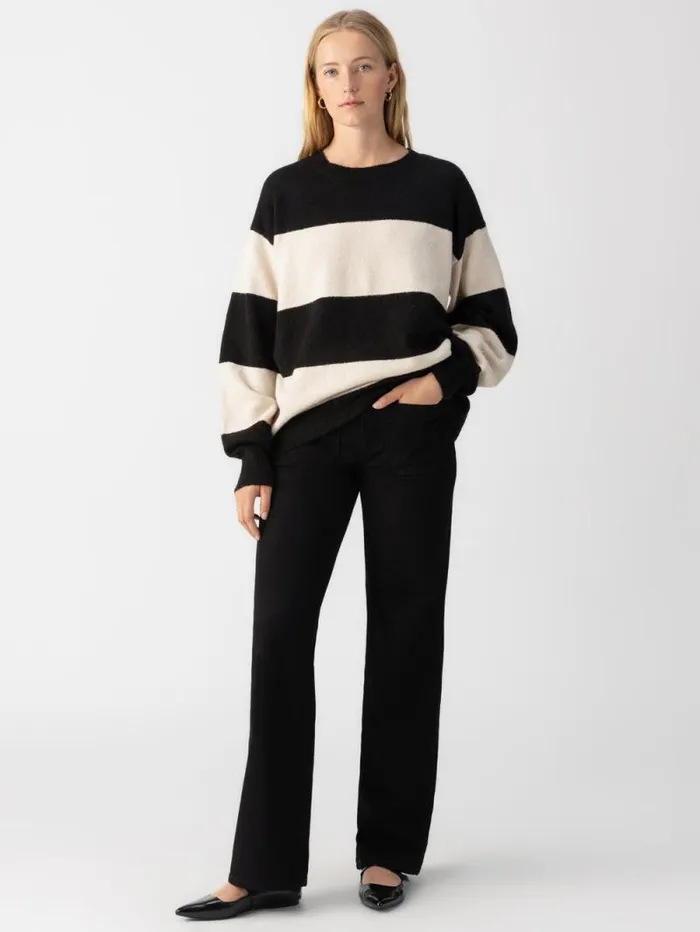 Women Cuddle Up Crewneck Sweater Toasted Almond Black Stripe Sanctuary Clothing Sweaters and Cardis Women Cuddle Up Crewneck Sweater Toasted Almond Black Stripe Sanctuary Clothing Sweaters and Cardis
