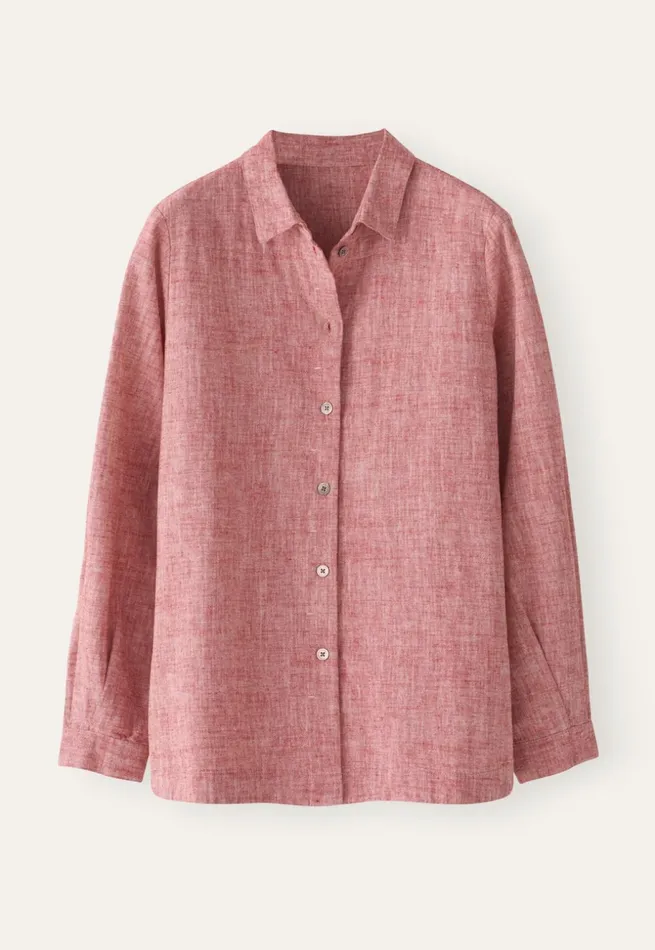 Women Curved Hem Overshirt Crimson Pink Poetry Fashion Shirts and Tunics
