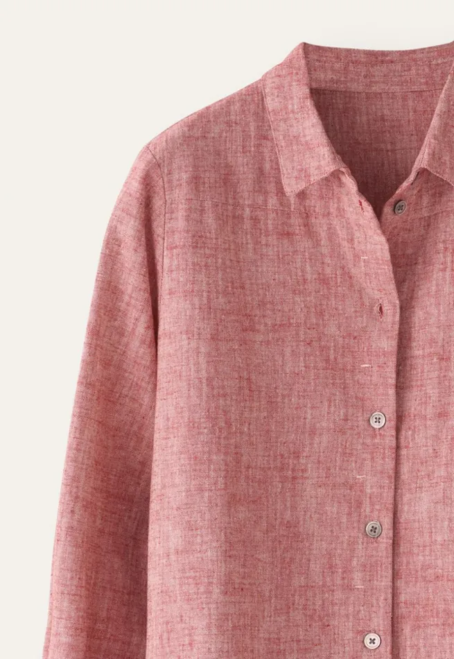 Women Curved Hem Overshirt Crimson Pink Poetry Fashion Shirts and Tunics