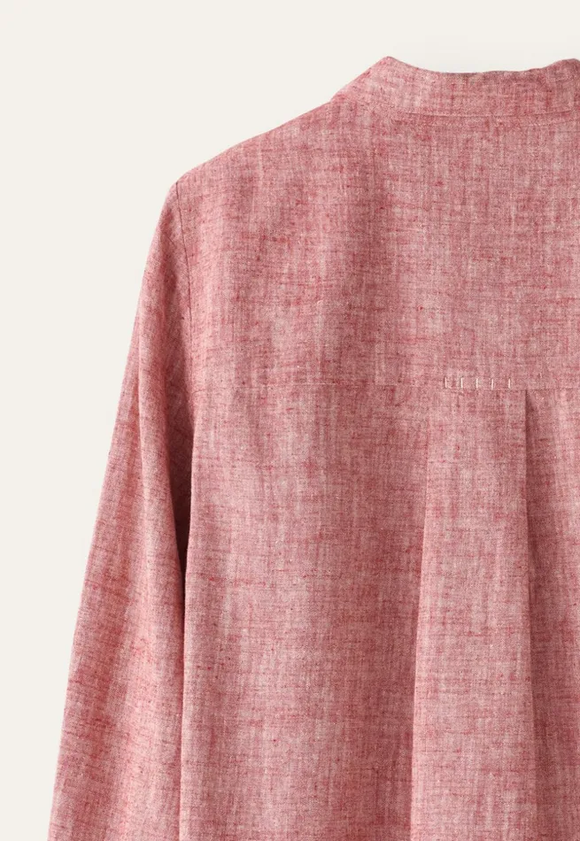 Women Curved Hem Overshirt Crimson Pink Poetry Fashion Shirts and Tunics