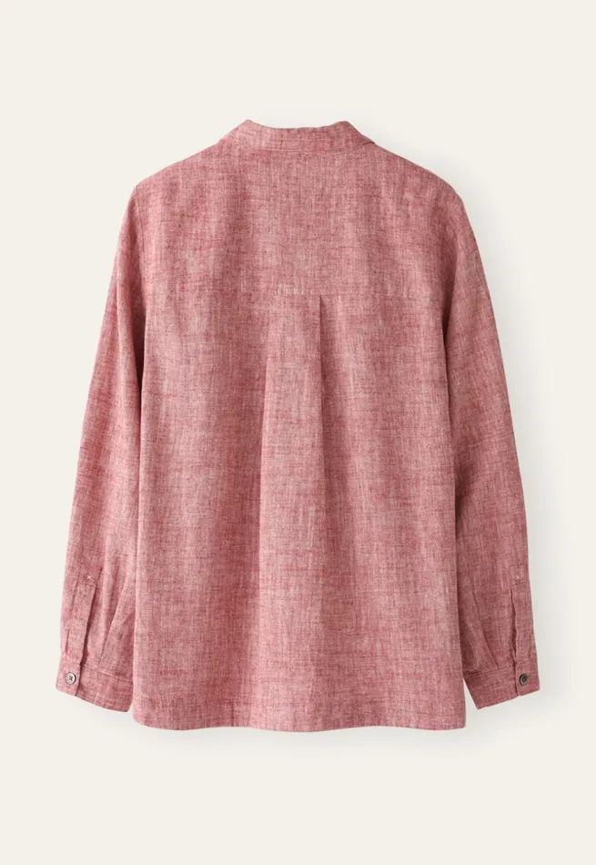 Women Curved Hem Overshirt Crimson Pink Poetry Fashion Shirts and Tunics