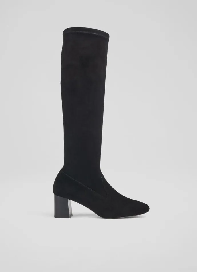Women Davina Black Stretch Suede KneeHigh Boots Black LKBennett Boots