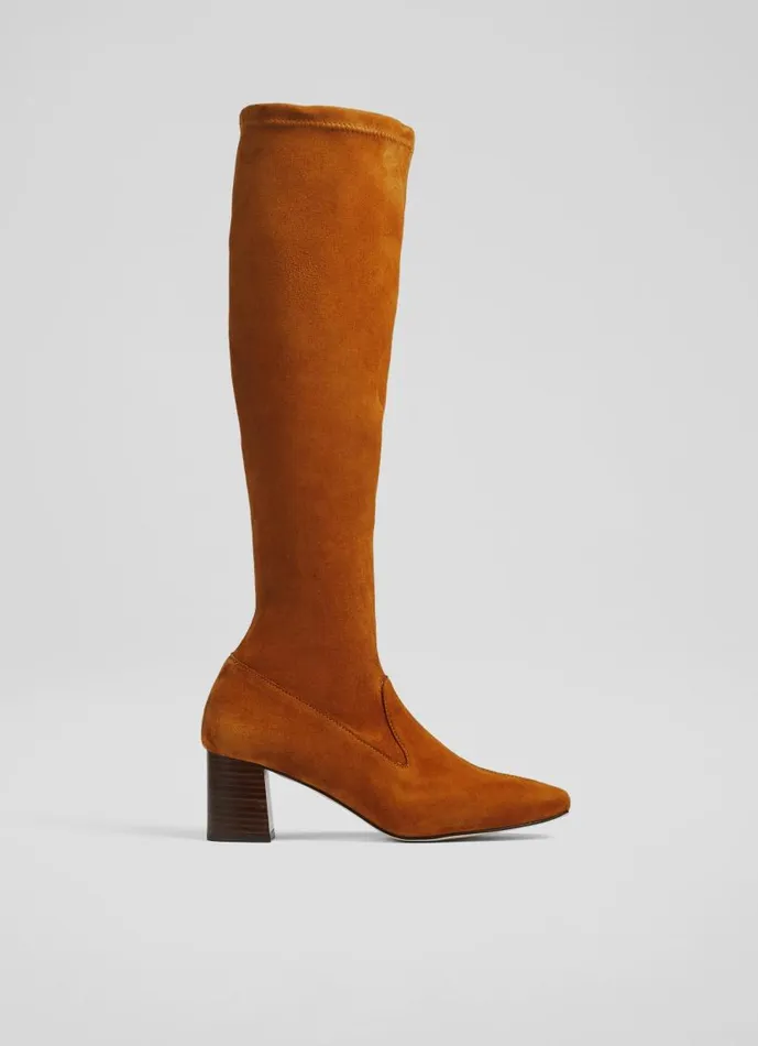 Women Davina Nutmeg Stretch Suede KneeHigh Boots Nutmeg LKBennett Boots