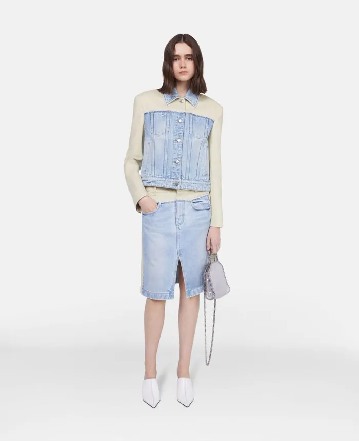 Women Denim Stella McCartney TwoTone Panelled Denim Skirt Blueecru Women Denim Stella McCartney TwoTone Panelled Denim Skirt Blueecru